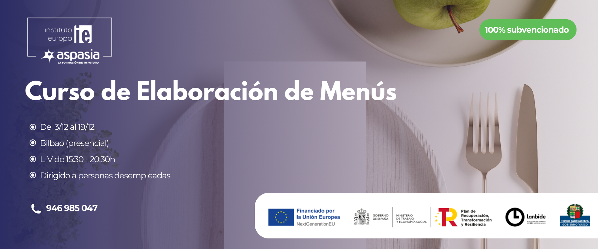 ELABORACIÓN DE MENÚS (Bilbao) - Desempleados/as